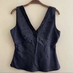 Vintage Black Silk Beaded Tank Top